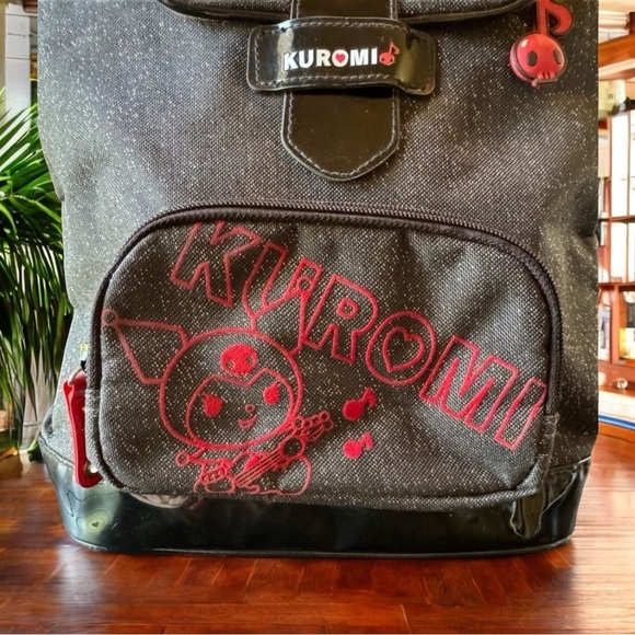 SANRIO KUROMI 2008 Black & Red Backpack Book Bag w/ Red & White Striped Lining - Picture 2 of 15